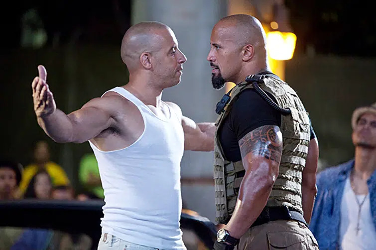 El duelo de músculos entre Diesel y Johnson es uno de los highlights de la quinta entrega.