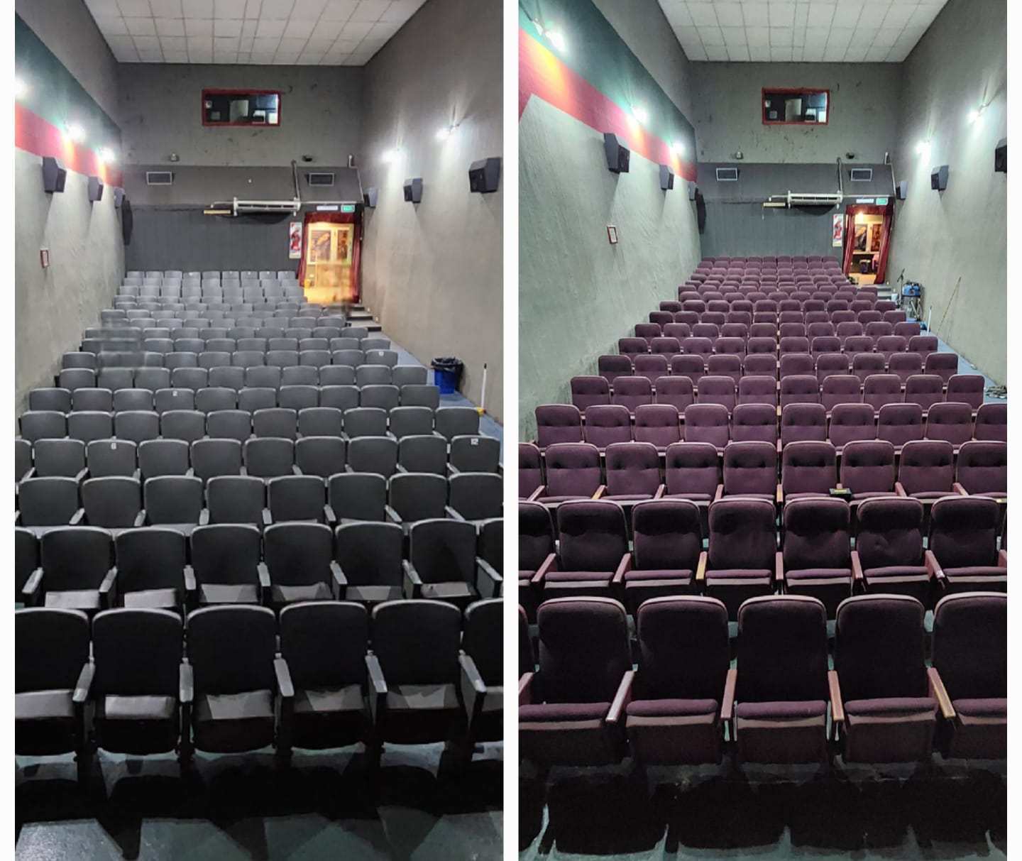 Antes y después de las butacas del Cine Ocean.